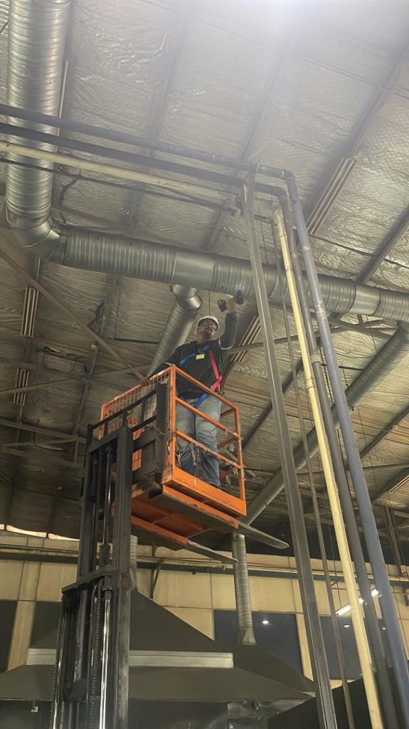 High-Elevation LEV Duct Main Header Assessment via Aerial Man-Cage